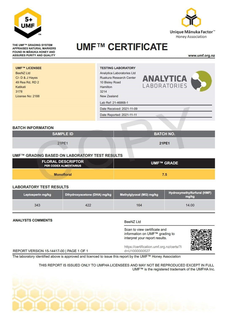 Manuka Honig UMF Zertifikat MGO 80+ 1000g BeeNZ - Manuka4Life